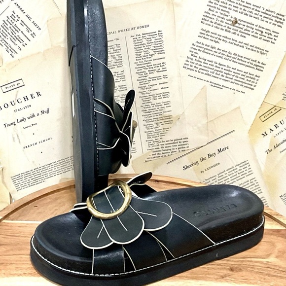 Anthropologie Farm Rio Daisy Slide Sandals Platform Flatform Black - Picture 5 of 8